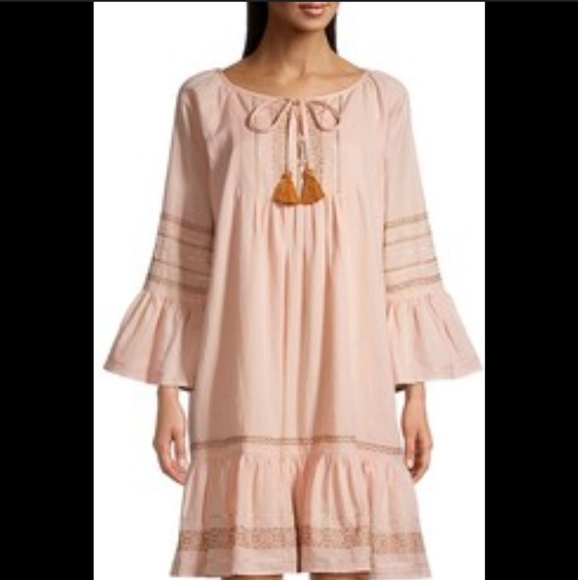 Roller Rabbit Scoop Neck Dress w/ 3/4 Sleeves.  Size Medium Light Pink Boho - Picture 2 of 9